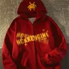 Vintage örümcek nakış kıyafeti harajuku ceket erkekler sonbahar çift sweatshirt mektup giyim anime fermuarlı hoodie 240220