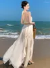 Robes décontractées Mode Été Longue Robe de vacances Femmes Vêtements Élégant Jolie Chic Doux Sexy Halter Dos Nu Maxi Robe De Vacances Mujer