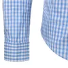 小さな格子縞のボタンダウンシャツの男性夏の長袖スリムフィットメンズドレスシャツカジュアルチェックギンガムケミーズホム240219