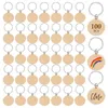 Porte-clés 100pcs blanc rond en bois porte-clés bricolage promotion porte-clés pendentif porte-clés étiquettes cadeaux promotionnels