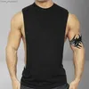 Męskie topy czołgowe męskie koszulka fitness sportowy kamizelka głęboko wycięta kamizelka letnia bawełna stała kolor crewneck T-shirtl2402
