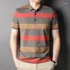 남성용 폴로 패션 95%면 폴로 셔츠 남성 브랜드 디자이너 스트라이프 여름 비즈니스 캐주얼 라펠 조작 가능한 짧은 슬리브 Tshirts 남성