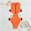 Costumi da bagno da donna Donna con cerniera Tinta unita Costume intero sexy 2023 Muta continuamente vuota Bikini Consegna drop Abbigliamento Panno Dhqri