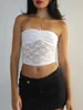 Kobiety z czołgów damskich Sheer Corape Bandeau Chic Summer Strapless Mini Rose Decor Slim Tube Tops Femlae Show pępa pępek