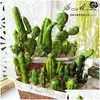 Decorative Flowers Wreaths 4Pcs Green Artificial Foam Cactus Succents Prickly Pear Potted Plant No Pot Home Office Desktop Diy Hou Dhoqc