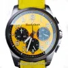 Montre pour homme 44 mm Verre saphir Cadran jaune Montres-bracelets Chronographe Lumière dans le noir Mouvement Quartz vk Horloge Bracelet en cuir tissé