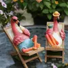 Dekoracje ogrodowe Summer Flamingos Decor Yard Patio Lawn Zabawne wróżki ozdoby na zewnątrz figurka dostawa domu otrwh