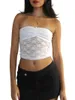 Kobiety z czołgów damskich Sheer Corape Bandeau Chic Summer Strapless Mini Rose Decor Slim Tube Tops Femlae Show pępa pępek