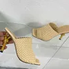 Gouden Muiltjes Knoop gegalvaniseerde 9cm Hakken Sandalen Beroemde Designer Dames Hoge kwaliteit leer Geklede schoen Ronde tenen Hoge hakken Bruiloft Feestavond Met Doos 10A