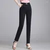 Pantalon femme Simple chute petits pieds Harun taille haute automne poches solides ample droit élastique tuyau de fumée pantalon B19