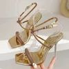 Sandaler Liyke Fashion Gold and Silver Rhinestone Womens Sandaler Summer Party Wedding Shoes Open Spets Buckle Transparent High Heels J240224