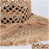 Brede rand hoeden emmer mode hol uit raffia st hoed voor vrouwen zomer strand vakantie outdoor uv sun dames panama groothandel drop dhhl9