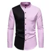 #4735 Pink Blue Long Sleeve Shirt Men Stand Collar Business Dress Spliced Color Man Shirts High Quality Spring Autumn 240223