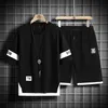 Summer Black White Tracksuits For Mens Set Sleeves T-Shirt Shorts Sportswear Brand Sporting Suit Oversize 5XL 240223