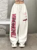 Deeptown Korean Y2K White Sweatpants Women Streetwear Kpop Letter Print Sports Pants Overized Hip Hop Wide Leg Jogging Byxor 240219