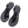 Sandálias Mulheres Sapatos Flip Top Sandálias Femininas Calçado Preto Plástico Botas Baixas Verão 2023 Cristal PVC Atacado Vendas de Luxo H J240224