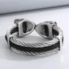 Fongten Punk Cuff Bracelet For Men Double Lion Head Stainless Steel Three Layer Twisted Cable Cool Male Bangles Bracelet Jewelry 240220