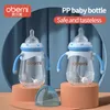 Oberni PP Material Baby Bottle Set 240ml300ml Anti Drop Bloating Handtag Mjölk Matande Naturfördel NIpple 240223