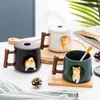 Criativo bonito artesanal shiba inu caneca com tampa colher cerâmica canecas de cachorro copo personalizado para café chá cozinha utensílios de mesa amor presente l263i