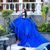 Blauw Glanzend Quinceanera Jurken Kant Applicaties Kralen Prinses Uit De Schouder Meisje Verjaardagsfeestje Jurken Zoete vestidos de 15