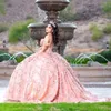 Robe De Quinceanera rose brillante, épaules dénudées, Corset formel avec des appliques en dentelle, robe De bal pour fête d'anniversaire, 15 ans