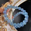 Decoratieve Beeldjes Natuurlijke Blauwe Aquamarijn Armband Handgemaakte Kristallen Sieraden Stretch Bangle Kinderen Verjaardagscadeau 1pcs 9MM