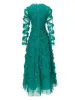 Luksusowe nowe kobiety wiosna jesień wysokiej jakości impreza modowa zielona mesh kropka słodka krem ​​ekologiczna golenia startowa sukienka z długim rękawem