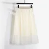 Saias qooth cintura elástica cor sólida malha tutu saia elegante longo fino tule para primavera verão qt2117