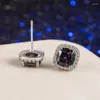 Stud Earrings Chic Elegant Square Colorful Crystal Zircon Diamonds Gemstones Small For Women 18k White Gold Silver Color Jewerly