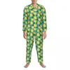 Nachtkleding voor heren Geel Citroen Pyjama Set Lente Helder Fruit Print Heerlijk slapen Heren 2-delig Retro oversized ontwerp Nachtkleding aanwezig
