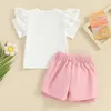 Conjuntos de roupas Pudcoco Infantil Crianças Bebê Meninas Verão 2 Peça Outfits Branco Manga Curta Lace Ruffle Tops Rosa Culottes Set 6M-4T