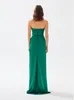 Vestidos informales Ropa elegante para mujer Vestido largo con tubo fruncido verde Vestido largo de fiesta de noche de celebridad Vestido elegante sin mangas con cuello en V