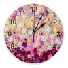Horloges murales Coloré Rose Fleur Horloge ronde Acrylique Suspendu Temps silencieux Maison Intérieur Chambre Salon Bureau Décoration