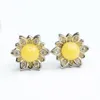 Stud Earrings Natural Amber Women Fine Jewelry Accessories Genuine Baltic Ambers Beads Zircon Sunflower Silver Needle Earring