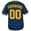 Maglia da baseball gessata nero-blu scuro tutta cucita Logo con nome e numero personalizzato