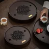 Tea Trays Round Carbonized Bamboo Tray Chinese Simple Household Water Storage Type Small Sea Drainage Dry Brewing Set