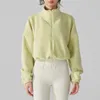 Al Yoga Micro Jacket 자른 스웨트 셔츠 봉제 스웨터 여자 모의 목록 느슨한 풀 지퍼 조깅 두꺼운 따뜻한 올리 양털 캐주얼 긴 소매 짧은 스포츠웨어
