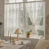 カーテンフレンチプリンセススタイルダブルレイヤーフリルパールレースハーフチュールカーテン窓のドアのために白い牧歌的な薄手