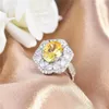 Cluster Ringen S925 Zilver Sterling Geel Topaz Ring Voor Vrouwen Fijne Anillos De 925 Sieraden Edelsteen Engagement Band Box