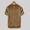 Bawełniana koszula lniana mężczyźni oddychający swobodny krótkie topy z guziki z krótkim rękawem Lato luźne dopasowanie boho w stylu vintage męskie koszule 240219