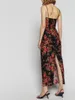 Casual Dresses Women Vintage Spaghetti Strap Sexig Bodycon Long Dress Low Cut Backless Floral Print Elegant (D Black S)