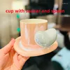 Kupalar Tatil Hediye Kalp Bardağı Kahve Soser ve Kaşık Seramik Yemekleri ile Kawaii Cups Kahvaltı Su Kızlar için