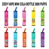 EUウェアハウスZOOY COLA 3000 PUFFS使い捨てタバコ800MAHバッテリープリフィルド6ML POD 2000パフXXTRAキットVAPEペンvsバーとXLランドダズルプロ