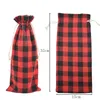 Emballage cadeau 5pcs / lot 15x35cm Décoration de Noël Plaid Rouge Vin Lin Sac de cordon Candy Idle Article Stockage