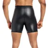 Homens magros calças de couro corpo shaper cintura trainer cintura alta shaper controle leggings compressão roupa interior fitness 3pts shorts 240220