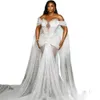 Stunningbride 2024 흰색 섹시 진주 인어 웨딩 드레스 아프리카 연인 신부 가운 맞춤형 환상 플러스 사이즈 신부 드레스