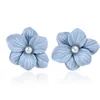 Boucles d'oreilles mode grande fleur rose bleu gris pour femmes filles Imitation perle Bijoux Bijoux cadeau élégant