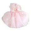 Vêtements pour chiens Jolie robe de mariée pour animaux de compagnie Organza Bande de fixation Respirant Dentelle Princesse Vêtements sans manches Décoratifs