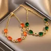 Link pulseiras temperamento verde zircão corrente pulseira para mulheres menina moda brilho cristal pulso jóias geométrica festa de casamento aniversário