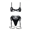 Bras Sets Erotic Fishnet Lingerie Set Women Hollow Out See Through Black Underwear Suit Ultra-Thin Bra Elastic Panty Garter Sexy Lenceria